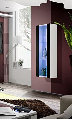 ASM Vitrine mit LED 2 Einlegeböden schwarz weiß