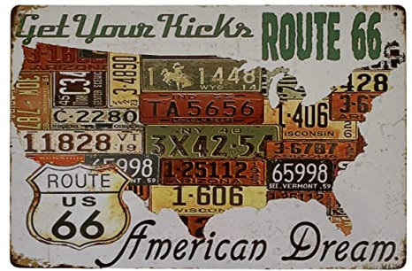Tin Metal Sign Plaque Bar Pub Vintage Retro Wall Decor Poster Home Club Tavern Wall Door (30 x 20 cm) - UK Company (078 Route 66)