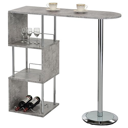 IDIMEX Bartisch Stehtisch Bartresen VIGANDO, grau in Betonoptik, mit Stauraum und Flaschenhalterung, verchromte Metallelemente