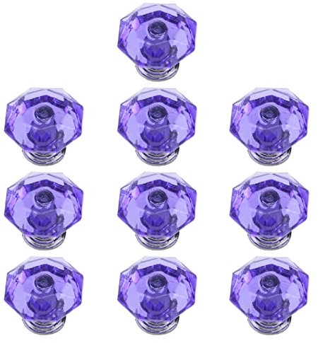 T Tulead Crystal Door Knobs Purple Acrylic Handle Diamond Wardrobe Closet Pull Knobs for Cabinet,Drawer Dresser, Pack of 10 with Screws