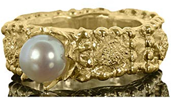 eigen-schmied-design Goldschmiede Perlenring Mosaik, Ring mit Perle, Goldring, Silberring vergoldet, Krone, Prinzessin, Valentinstag, Statement Ring
