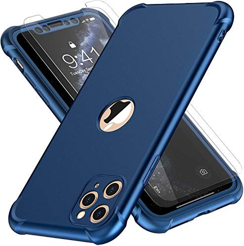 ORETECH Designed for iPhone 11 Pro Case, with[2x Tempered Glass Screen Protector] Full body Shockproof Heavy Duty Protection Ultra Thin Hard PC Silicone TPU Bumper Cover for iPhone 11 pro -Blue