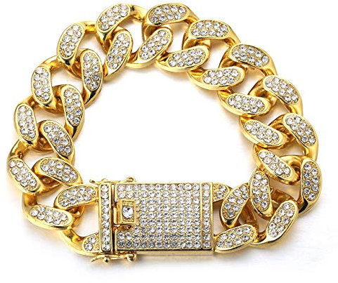 Halukakah Herren Goldkette Iced Out,20MM Männer Kubanische Kette Miami 18 Karat Echt Vergoldet Armband 22cm,Volle Cz Diamant Schnitt Zinken-Set,Geschenk für ihn
