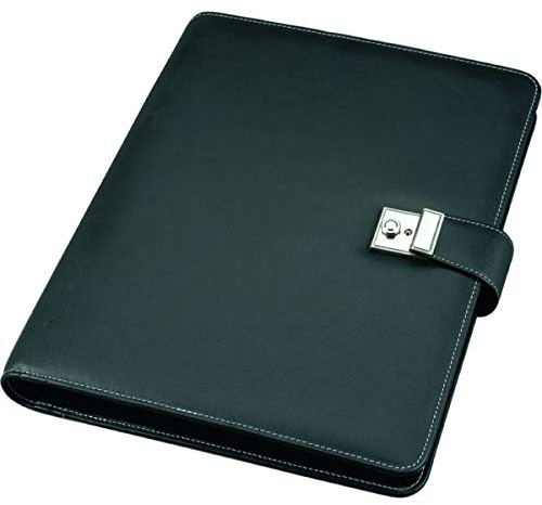 ALASSIO 31514-1 Ringbuchmappe A4, Dokumentenmappe 36 × 28 × 4,5 cm, Schwarz | Businessmappe aus schwarzem Lederimitat, Ringmappe mit 4-Ringmechanik, 10 Dokumentenhüllen, A4 Klarsichtfach & Schnappschloss