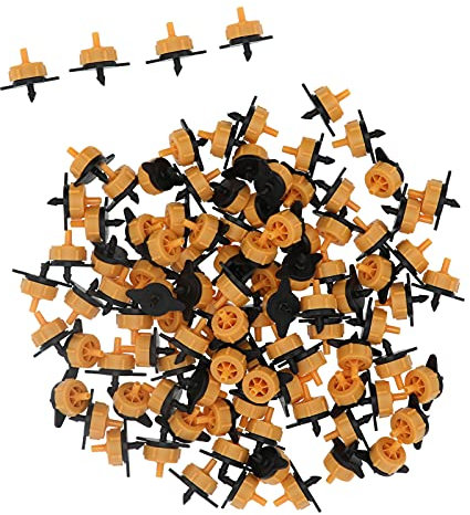 Jenngaoo 100 Piezas Boquilla de Riego por Goteo, Emisores de Goteo con Compensación de Presión de 2L, Goteros de Riego Ajustables, Micro Conectores de Riego para Manguera 4/7