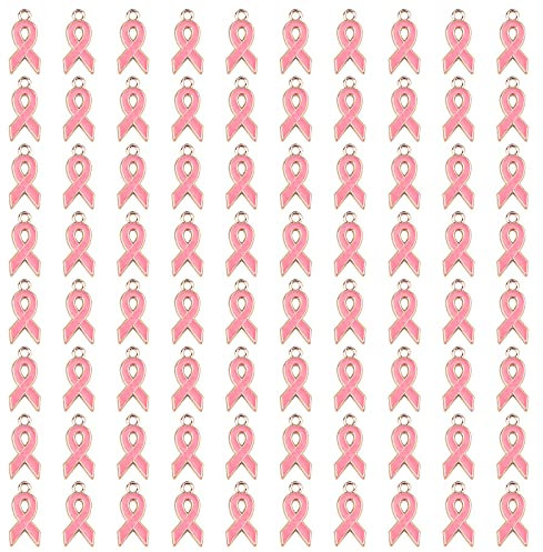 Craffancy Lot de 80 pendentifs en forme de ruban - Mini breloques en ruban de sensibilisation en plastique émaillé - Accessoires pour loisirs créatifs, colliers, bracelets, bijoux - Rose