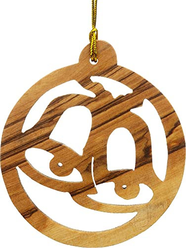 SIKORA BS-OH Baumschmuck Olivenholz Anhänger aus Bethlehem - 28 Modelle wählbar, Olivenholz:No.11 Kreis mit Glocken D ca 7cm