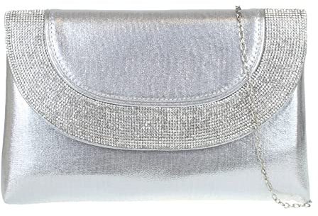 Girly Handbags Pochette da donna con brillantini e strass, Argento