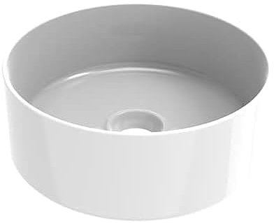 ERCOS Lavabo rond en céramique, lavabo de salle de bain couleur blanc brillant, sans trop-plein, diamètre 410 mm