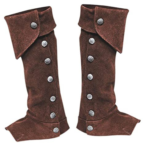 F Fityle Stiefelstulpen aus Kunstleder, Steampunk-Gamaschen, Gamaschen, Beinschützer, Stiefelstulpen, Ritterzubehör, Brown