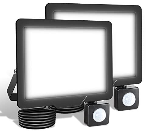SKYWORLD Projecteur Extérieur LED Détecteur de Mouvement PIR, 2pcs 30W 3000LM Blanc Froid 6000K, Spot LED Extérieur Étanche, Éclairage de Sécurite pour Garage Jardin Cour Entrée Parc