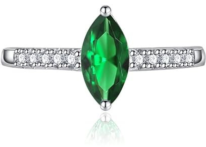 Whoiy Bague Femme Reglable Or Bague Argent Femme Fiancailles Vert Marquise Diamant Bague Promesse