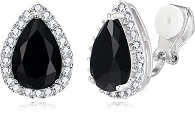 EVER FAITH Ohrclips Damen voller Zirkonia Hochzeit Teardrop Ohrringe Clips On Schwarz Silber-Ton