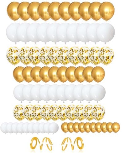 80 StüCk Luftballons Gold Weiß, Goldene Luftballon, Geburtstag Golden Latex Ballons Mit BäNdern FüR Valentinstag Ramadan Baby Shower Kinder Geburtstag Hochzeit Party Dekoration (Gold)