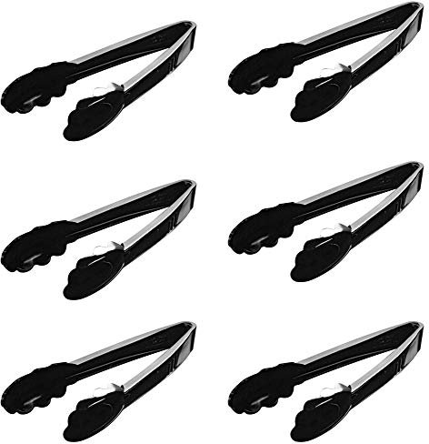 24 9 Black Heavy Duty Scalloped Plastic Food Service Tongs Disposable Food Tongs long tong Salad tongs Serving tongs Ice tongs Bbq tongs Catering Utility Tong High Heat Plastic Tongs Candy tongs