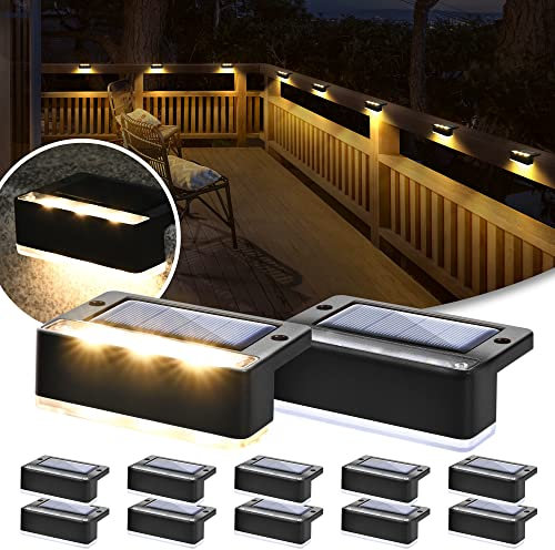 Solpex Solarlampen für außen, 12 Stück, warmweiß Treppenlicht, wasserdicht Solarleuchten, LED-Beleuchtung für Außentreppe, Stufen, Zaun, Garten, Hof, Terrasse, Dachrinne Dekoration (Schwarz)