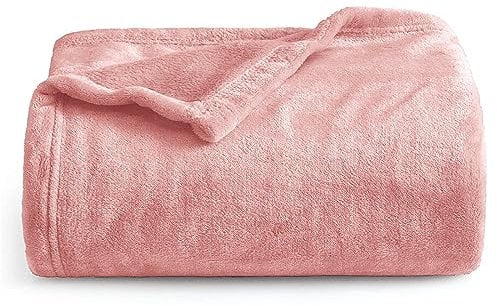 Oxford Homeware Fleece Blanket Sofa Throw Cuddly Reversible Soft Throws for Bed, Couch, Settee, Travel Lightweight and Breathable Blanket fit All Season (Pink, Twin/Double)