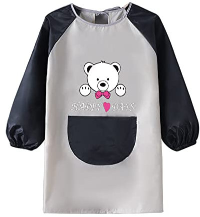 Gwolf tablier peinture enfant 8-12 ans blouse enfant ecole, imperméable et antifouling tablier de peinture - idéal pour la cuisine, la peinture et l'artisanat - blanc et noir tablier enfant peinture
