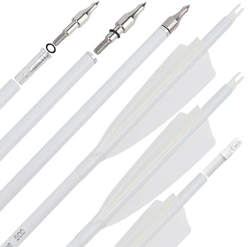 surwolf 31 Carbonpfeile Bogenschießen Jagdpfeile 500 600 Spine mit Feder Fletched Target Übungspfeile für Bogenschießen Compound & Recurve & Langbogen 6/12 Stück (12, weiß, Spine 600)