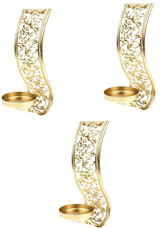 Warmhm 3pcs Wall Candle Sconce Gold Wall Mount Candle Holder Farmhouse Candle Sconce Tealight Wall Candle Holder Tapered Candlestick Holder Retro Wall Decoration for Living Room Bathroom Dining Room
