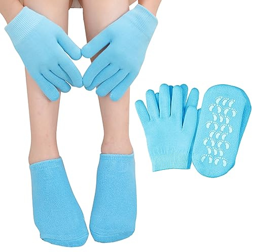Lot de 4 gants et chaussettes hydratants, gel spa hydratant, adoucit la réparation des fissures sèches, des mains et des pieds, efficace pour réparer les mains et les pieds secs et gercés (4 pièces