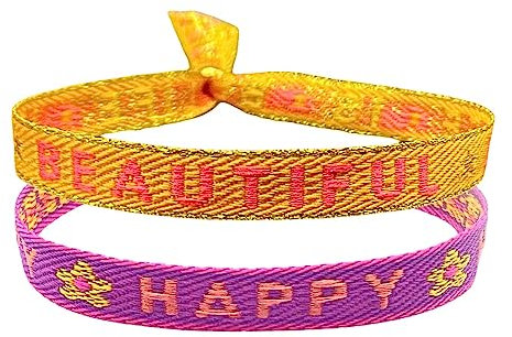 happymaker - Armbänder Set Damen, 2 Stoffarnbänder mit Statement - Live is Beautiful & Happy - im Surfer Style, Freundschaftsarmbänder, wasserfest und handmade in Deutschland