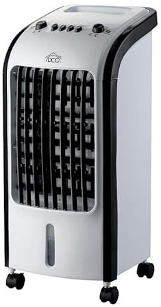 Raffrescatore Evaporativo a Torre, Ventilatore, Umidificatore 3in1, Funzione Oscillazione, con Serbatoio 4L Acqua e Ghiaccio, 3 velocità, 80W