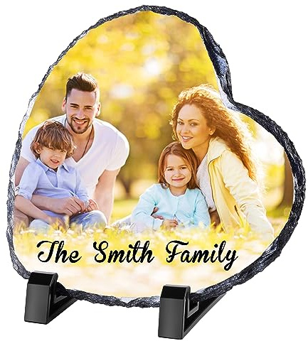 WACAR Personalised Slate Photo Heart Shape Rock Slate Picture Personalised Photo Gift for Her Him Custom Memorial Gifts for Birthday Anniversary Christmas Wedding Mothers Day, 20cm