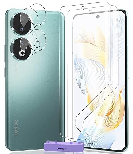 AnnhanT Protector Pantalla para Honor 90 5G, TPU Película protectora 2 Piezas y Honor 90 5G Protector de Lente de cámara 2 Piezas - [HD/Cobertura completa/Antiarañazos]