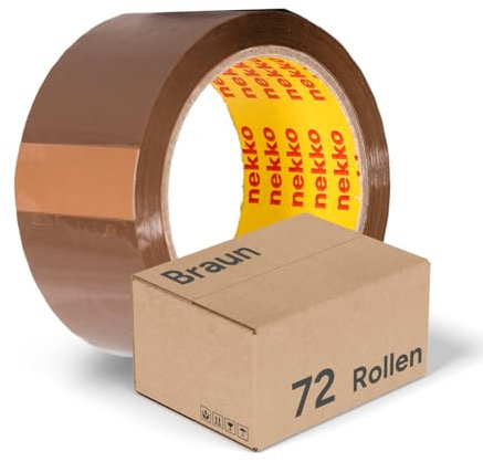 nekko 72 nastri adesivi per pacchetti, 50 mm x 66 m, colore marrone, con elevata forza adesiva, qualità professionale