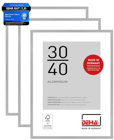 DEHA Design Aluminium Bilderrahmen Tribeca, 30 x 40 cm 2er Set, Silber | Aluminium Fotorahmen im Hoch- & Querformat zum Aufhängen Silber gebürstet bruchsicheres Kunstglas
