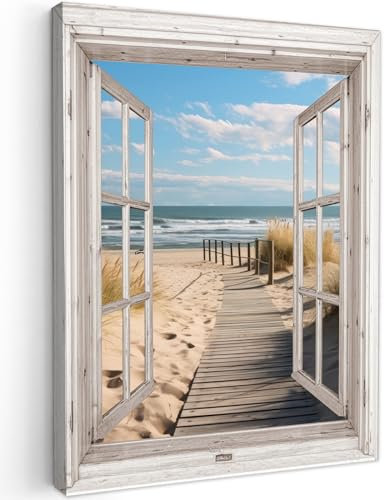MuchoWow© Bilder 50x70 cm Wohnzimmer Deko Modern Wandbild Foto auf Leinwand Bild Schlafzimmer Room Decor Geschenke Fensterblick - Meer - Küste - Natur - Strand - Wattenmeer
