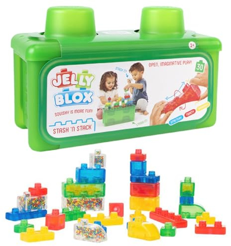 Goliath Jelly Blox Stash 'N Stack 2-in-1 Storage Case | Toddler & Preschool Building Blocks Kids Can Squeeze, Stretch, Squish | MESH ACCREDITED | Safety Tested & Ouch-Free | Sensory Play for Ages 2+