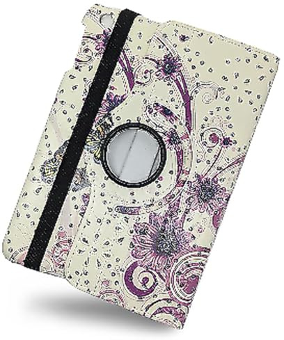 360 Rotating Leather Case Cover For Amazon Fire 7 Tablet (2015), (2017), (2019) Purple Flower
