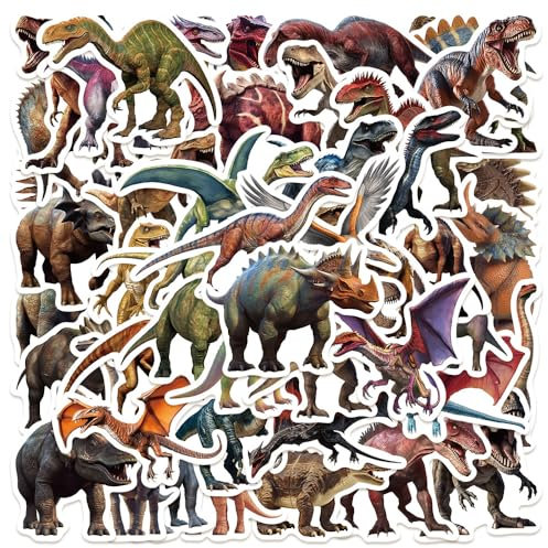 50 Stück Dino Aufkleber Jurassic Dinosaurier Stickers für Kinder, Wasserdichte Vinyl Stickers Set für Wasserflaschen, Fahrräder, Roller, Helm, Kindergeburtstag (Jura Dino)