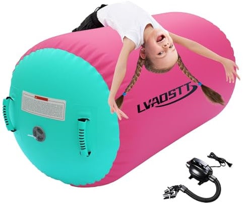 Gymnastics Air Barrel Roller Air Spot, Inflatable Tumbling Mat Tumble Track Gymnastic Equipment Balance Cylinder with Pump for Yoga Cheerleading Home Use Gym