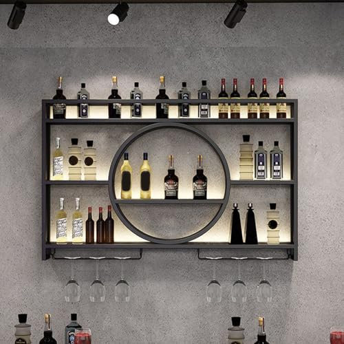 Moderno Portabottiglie da Parete con Porta Calici - Design Multi-Gancio, Ripiani Bar Mobile per Bottiglie di Vino