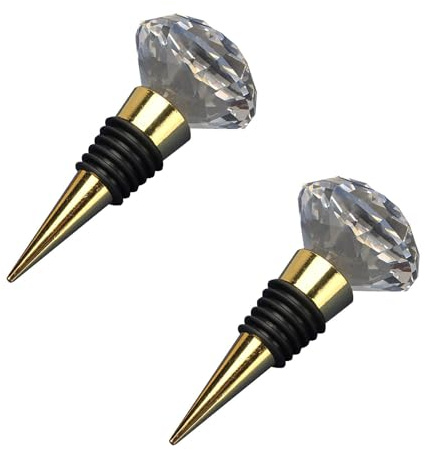 ZeawIEsvbyt Vaccum Sealer Wine Stopper, Diamond Ball Wine Plug Glasses Decanter Stopper Replacement Wine Bottle Sealer Cork for Gifts Bar Party Wedding (2, Gold A)