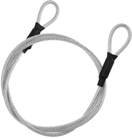 Fune in acciaio con occhielli, 1,2 m x Ø 5 mm, cavo di sicurezza in acciaio inox, con occhielli argento, cavo di sicurezza, durevole, per mobili da terrazza, bicicletta, antifurto, rimorchio per