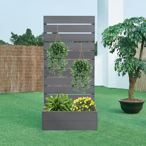 [en.casa] Fioriera con Spalliera in WPC Pannello Divisorio con Cassetta Portapiante Fioriera Separè da Terrazza Balcone 150 x 72 x 38 cm Grigio