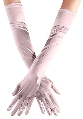 Lange Ellenbogen Satin Handschuhe Elegante Abendhandschuhe 1920s Opernhandschuhe Satinhandschuhe für Frauen Satin Classic Opera Party Hochzeit Braut Handschuhe Elastisch für (Rose Gold, One Size)