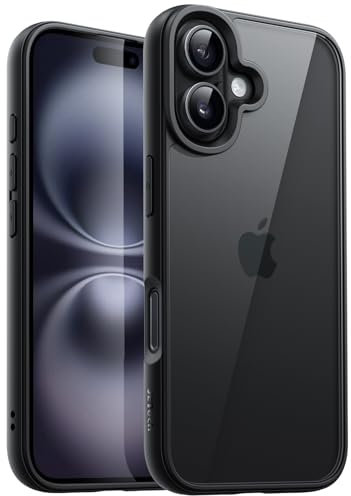 JETech Case for iPhone 16 Plus 6.7-Inch, Shockproof Phone Bumper Cover, Solid Color Matte TPU Frame, Anti-Scratch Clear Back (Black)