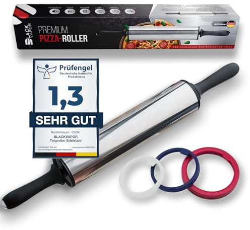 BLACKVAPOR® Pizza Teigroller Edelstahl – Perfekt für selbstgemachte Pizza – gleichmäßige Teigdicke garantiert – Pizza backen wie ein Profi – mit Abstandshaltern für präzises Ausrollen