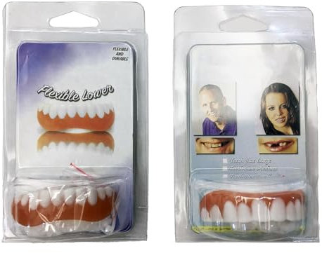 Soft Denture Reline Kit, False Teeth Set Silicone Denture False Teeth Clip in Veneers Teeth Dentures Soft Dentures for Upper and Lower Jaw Snap on Dentures Natural Tones (1set)