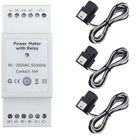 3 Phasen WiFi Smart Home Energie-Monitor, 3 Phasen Zangenmessgerät mit 3 80A Strompegelsensoren Echtzeit Strom Monitor Meter Smart Energy Monitor