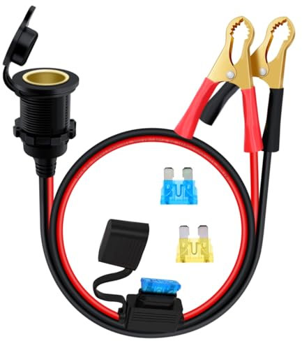 HuaLiSiJi Pinzas Bateria Mechero 12V 24V Toma Mechero con Pinzas Cable Toma de Mechero con Pinzas 14AWG 20A Enchufe de Encendedor de Cigarrillos Fijo, para Automóviles,Barcos,Motocicleta (Negro, 1m)