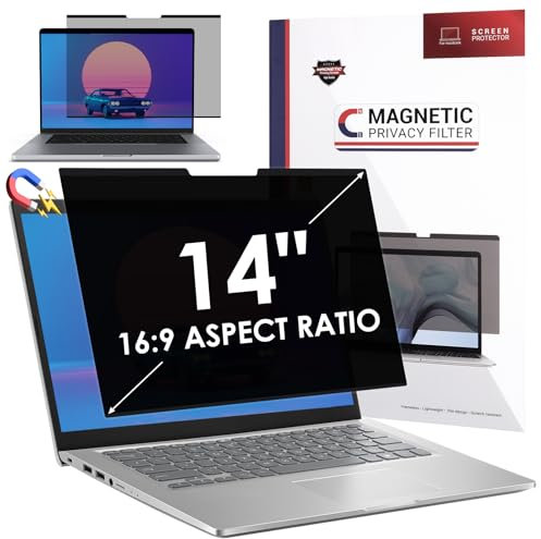 SOPPY 14 Inch 16:9 Magnetic Privacy Screen for Laptop, Removable Protector Anti-Glare Blue Light Blocking Laptop Privacy Screen, Compatible with Lenovo/HP/Envy/Dell/Acer/Asus/Thinkpad