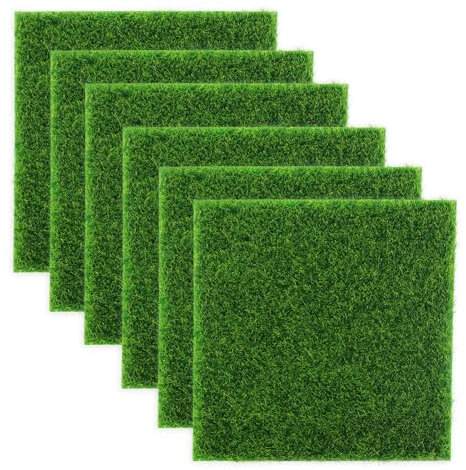 JRSHIRLEYLTD Set di 6 tappetini per erba artificiale in miniatura realistica, quadrati, tappeto erboso, prato, decorazione in miniatura, giardino, casa delle bambole (15 x 15 cm)