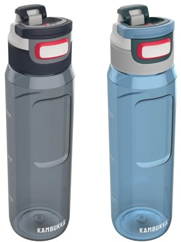 Kambukka Elton Wasserflaschen mit verschließbarem Deckel, auslaufsicher, spülmaschinenfest, 1000 ml, 2 Stück (Blau)