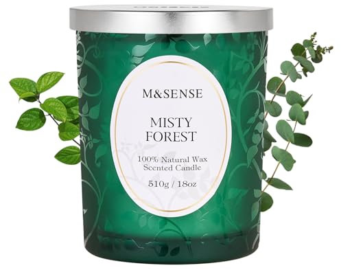 M&SENSE Duftkerze Eukalyptus Kiefer, Duftkerzen im Glas Groß 510g, 100h Lang Brennende, Holzdocht Kerzen, Sojawachs Kerzen mit Duft, Knisternder Docht Kerze für Schlaf, Meditation & Stressabbau